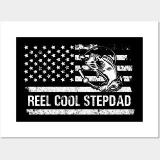 Mens Reel Cool Stepdad American Flag Fisherman Daddy Father's Day Gifts Fishing Posters and Art